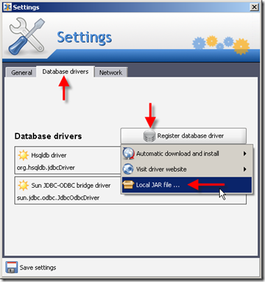 Register database driver local JAR file