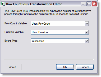 Row Count Plus Transformation Editor dialog